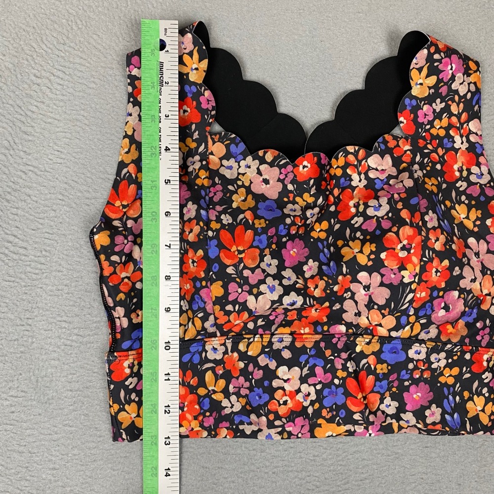SSYS Scalloped Floral Cross Back Sports Bra Women M Black Multi - Picture 5 of 5